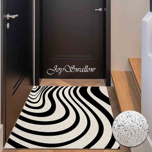 JoySwallow Personalized Doormat, Black White Dizzying Wave Door Mat, PVC Coil Entrance Door Rug,  Anti-Skid Outdoor Mat, Black White Entryway Rug for Porch Courtyard