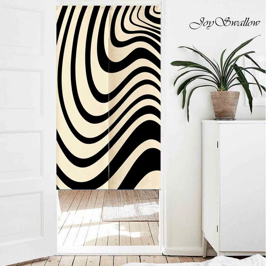 JoySwallow Personalized Doorway Curtain, Black White Dazzling Wave Doorway Curtain, Geometrical Door Tapestries for Home, Blocks Door Curtain for Kitchen, Curtain for Bedroom Decoration, Privacy Divider Curtain with Rod