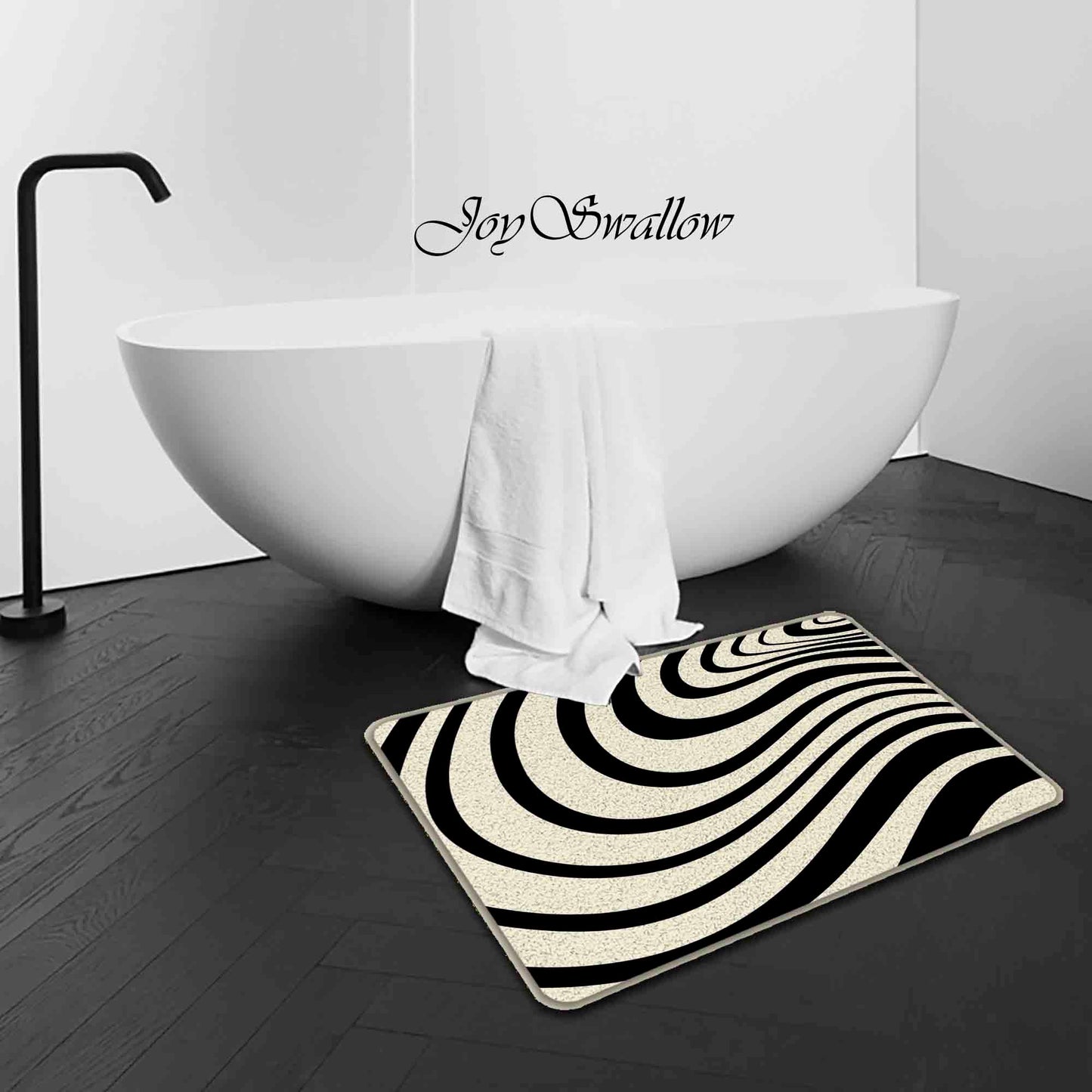 JoySwallow Black White Dazzling Wave Tufted Bathmat, Geometrical Bathroom Rug, Black White Area Rug, Wave Bedroom Rugs