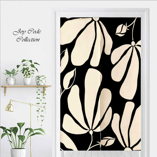 JoySwallow Personalized Doorway Curtain, Black White Flower Door Curtain, Floral Door Tapestries for Home, Flower Door Curtain for Kitchen, Curtain for Bedroom Decoration, Privacy Divider Curtain with Rod