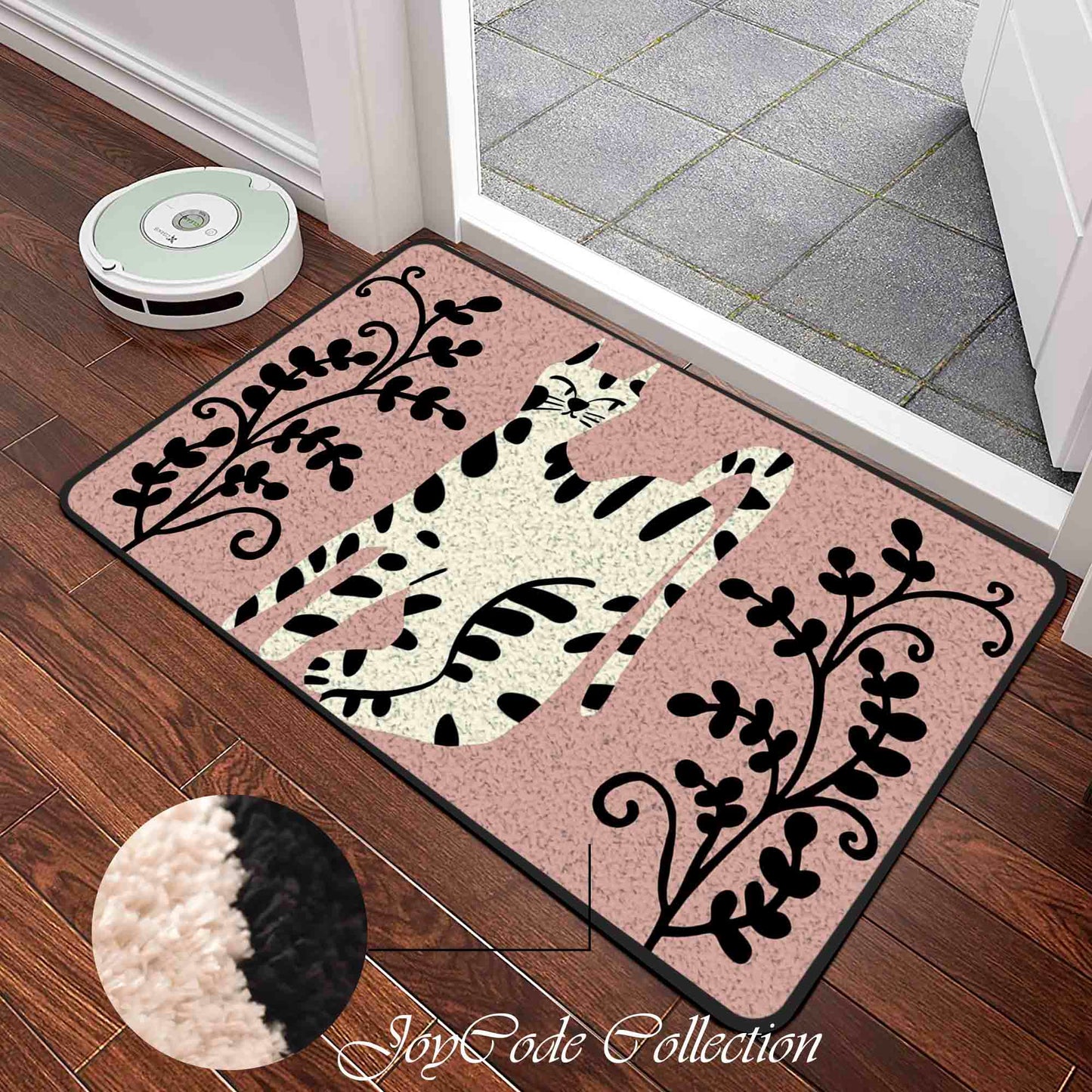 JoySwallow Black White Cute Cat Tufted Bathmat, Animal Bathroom Rug, Cat Area Rug, Kitty Bedroom Rugs