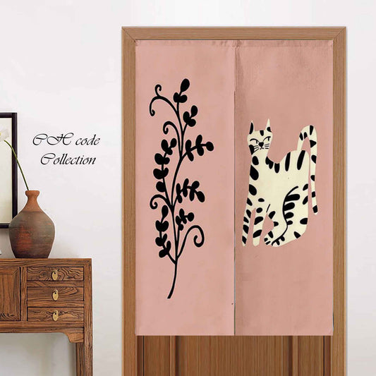 JoySwallow Black and white Lovely Cat Doorway Curtain, Kitty Door Tapestries for Home, Pink Door Curtain for Kitchen, Animal Curtain for Bedroom Decoration, Privacy Divider Curtain with Rod