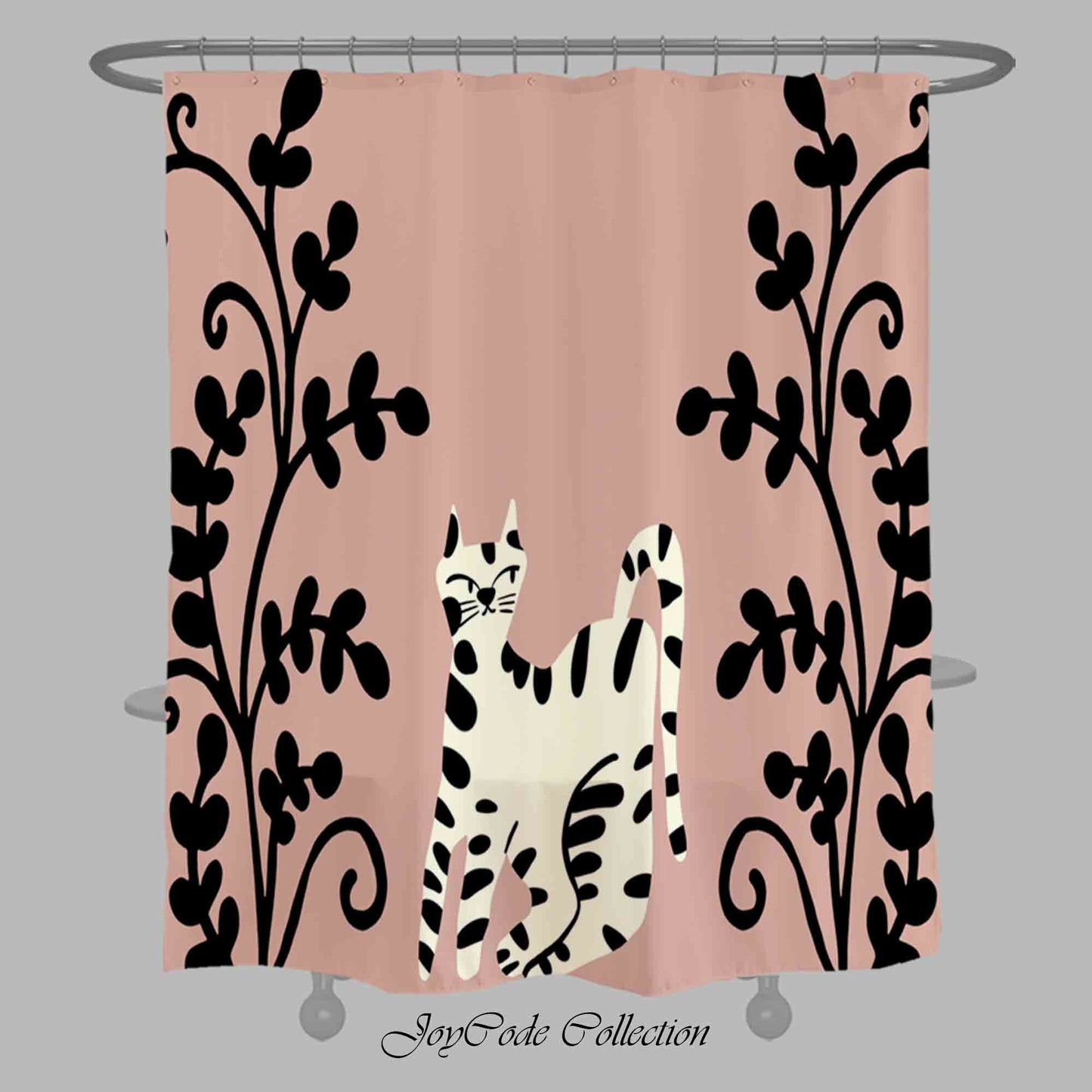 JoySwallow Black white Lovely Cat Shower Curtain, Cat Waterproof Curtains, Floral Machine Washable Shower Curtains, Heavy Weighted Bath Curtains with hooks