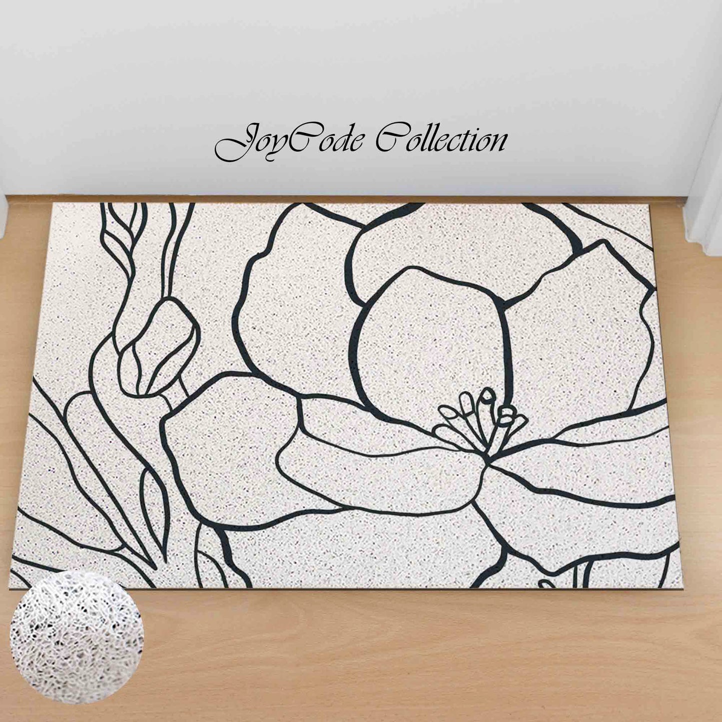 JoySwallow Black White Flower Line Art Coil Entrance Door Mat, Flowers Anti-Skid Outdoor Rug, Floral Art Entryway Rug for Porch Courtyard