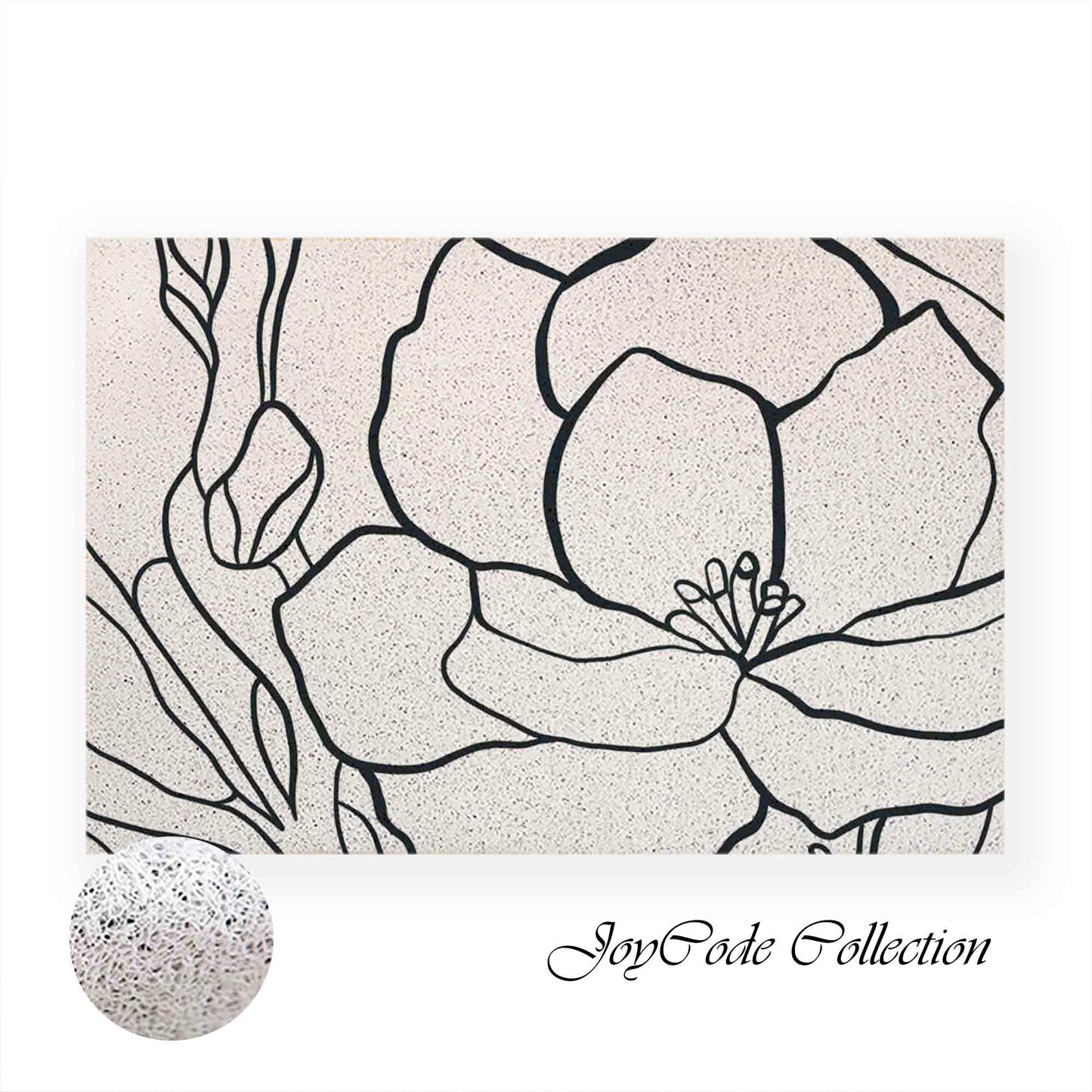 JoySwallow Black White Flower Line Art Coil Entrance Door Mat, Flowers Anti-Skid Outdoor Rug, Floral Art Entryway Rug for Porch Courtyard