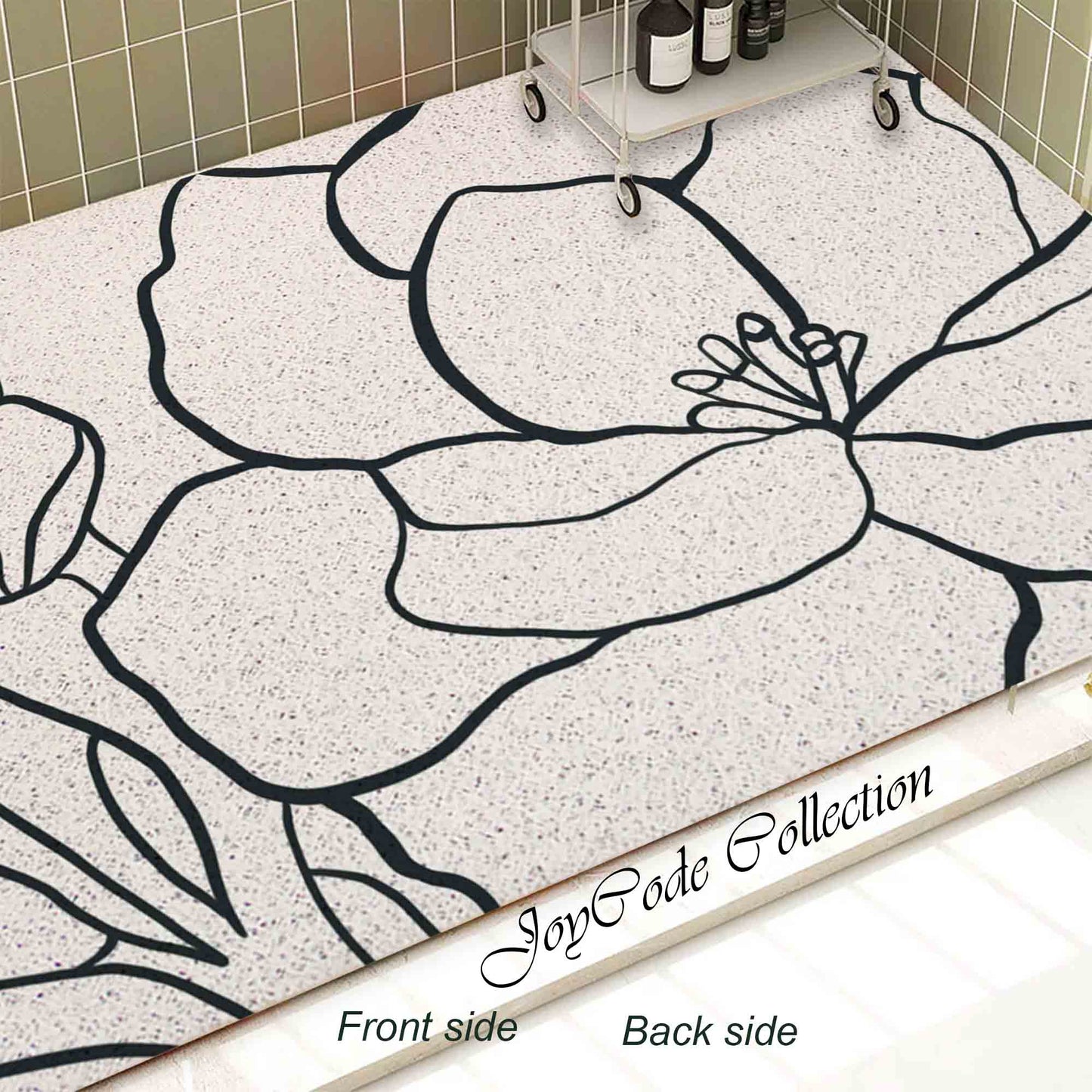 JoySwallow Personalized Bathtub Mat, Black and White Flower Line Bathtub Mat, PVC Coil Shower Mat, Anti Skid PVC Coil Bathmat, Floral Permeable Bathmat, Irregular Shaped Drainable Rug