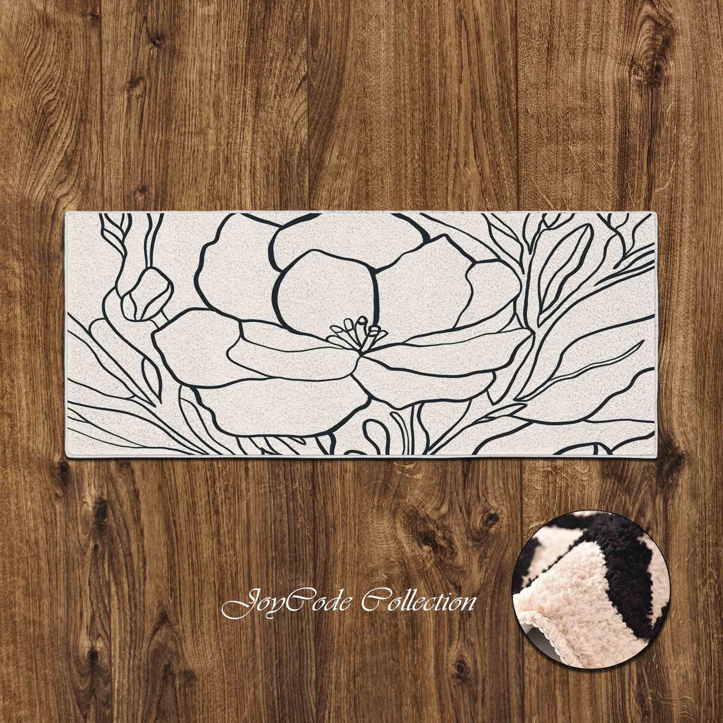 JoySwallow Black and White Flower Line Art Tufted Bathmat, Floral Bathroom Rug, Flower Area Rug, Floral Bedroom Rugs