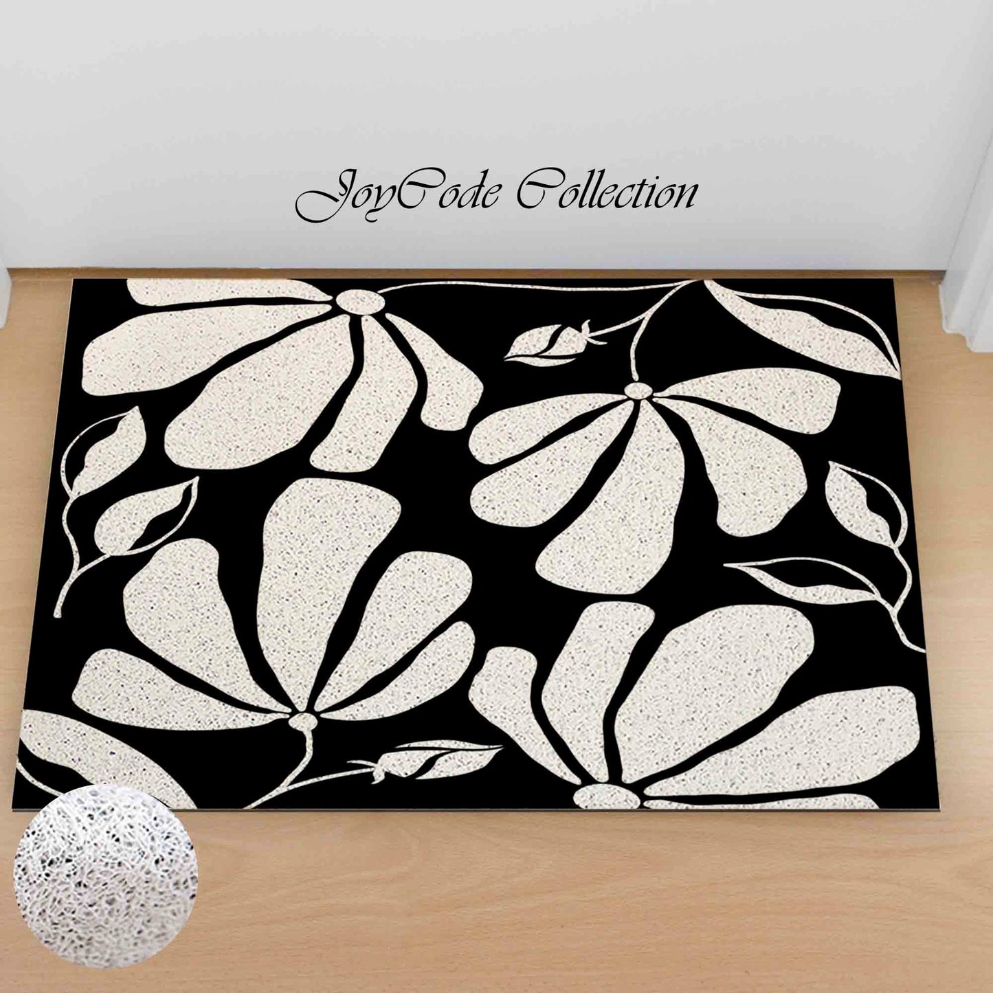 JoySwallow Black white Abstract Daisy PVC Coil Entrance Door Mat, Flowers Anti-Skid Outdoor Mat, Floral Entryway Rug for Porch Courtyard