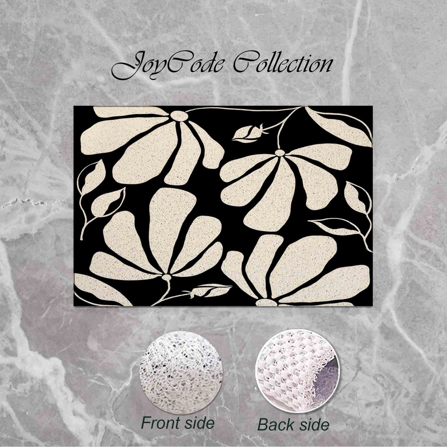 JoySwallow Personalized Bathtub Mat, Black White Blossom Bathtub Mat, PVC Coil Shower Mat, Anti Skid PVC Coil Bathmat, Floral Permeable Bathmat, Irregular Shaped Drainable Rug