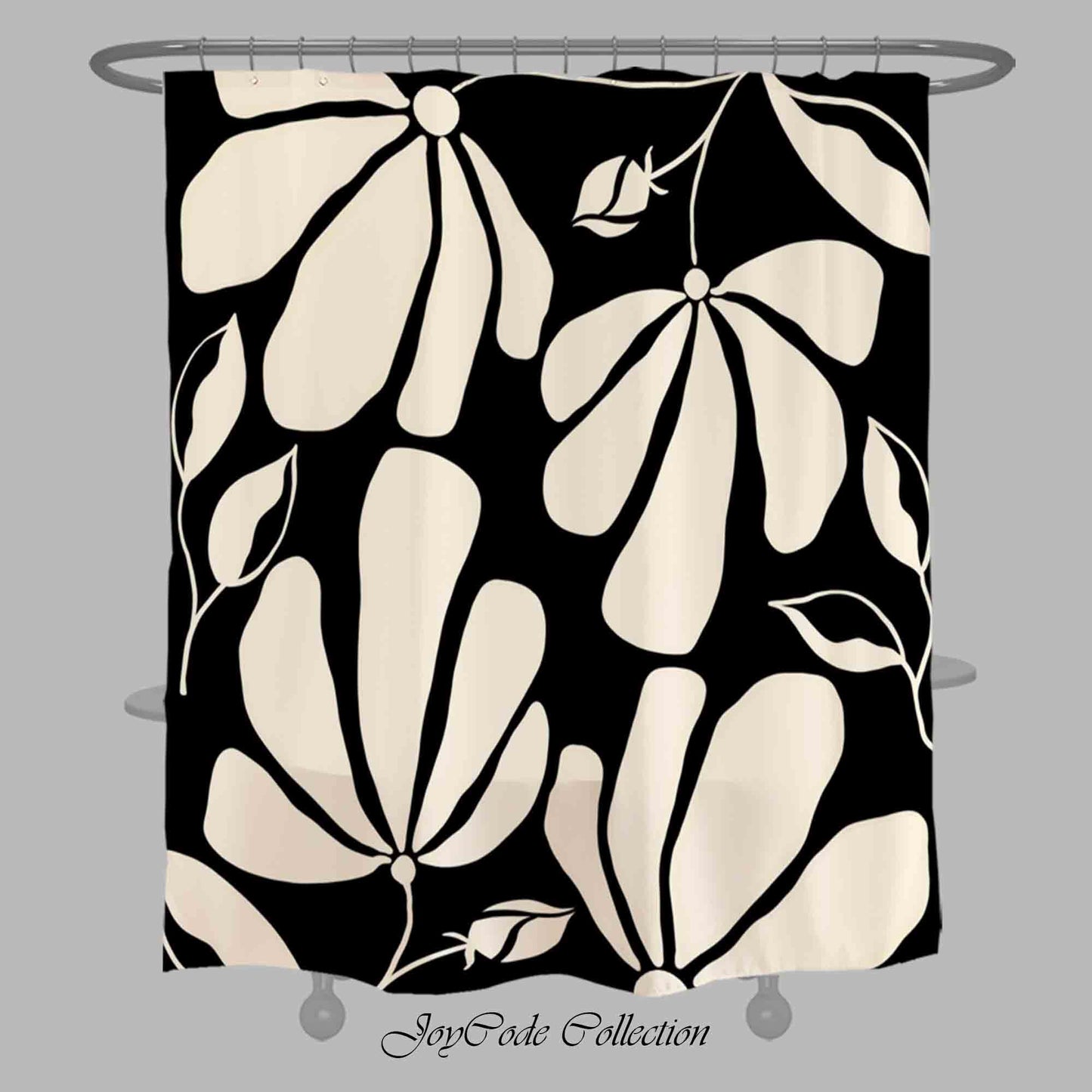 JoySwallow Black white Floral Shower Curtain, Leaves Waterproof Curtains, Flower Machine Washable Shower Curtains, Heavy Weighted Bath Curtains with hooks