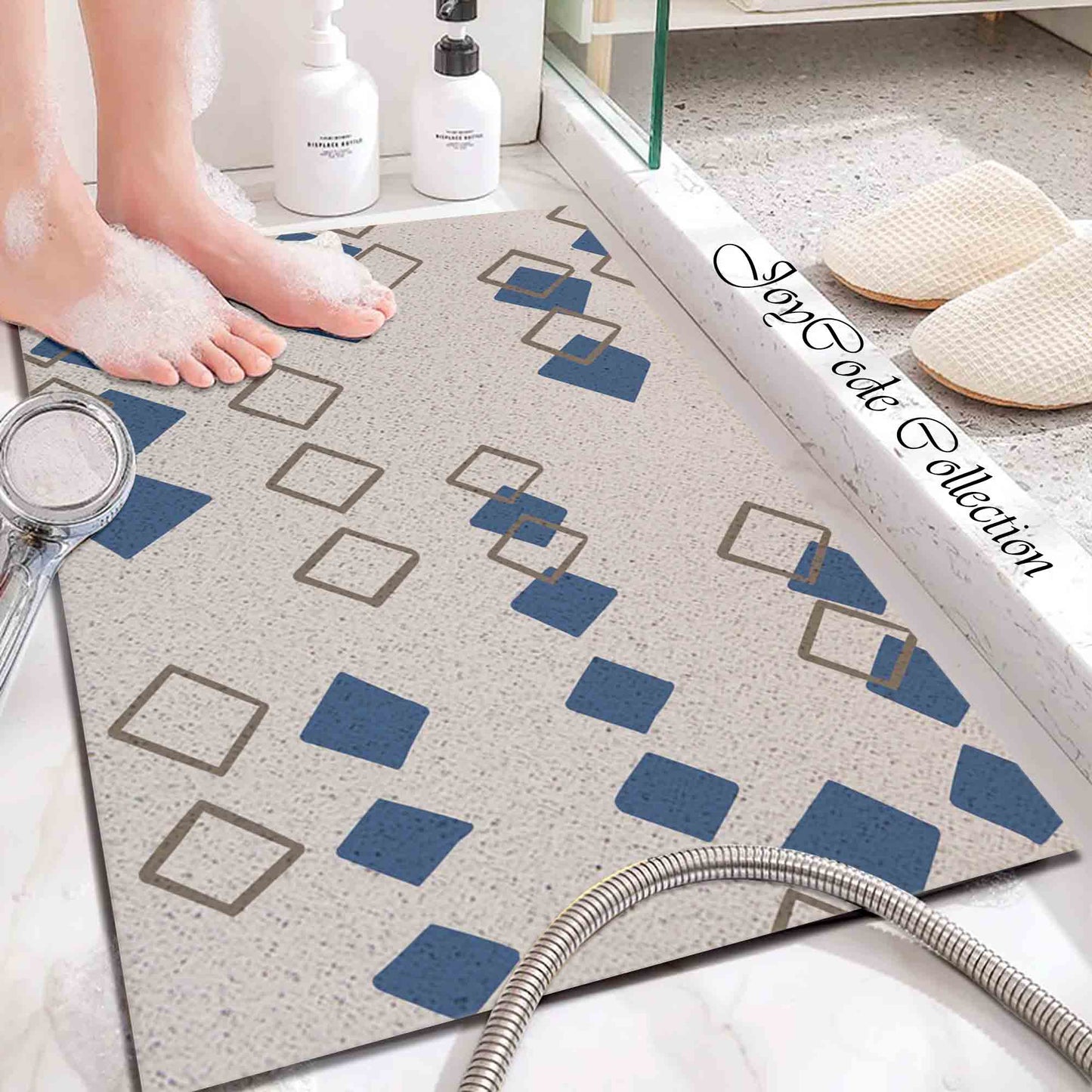 JoySwallow Personalized Bathtub Mat, Blue Diamond geometry Bathtub Mat, PVC Coil Shower Mat, Anti Skid PVC Coil Bathmat, Geometrical Permeable Bathmat,  Line Art Drainable Rug