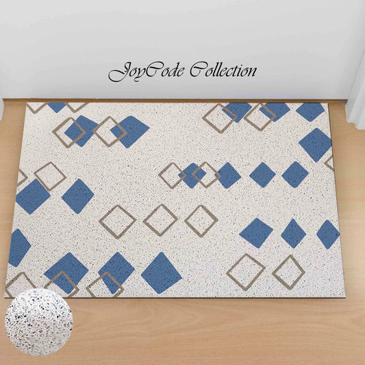 JoySwallow Blue Diamond Geometry and Line Art PVC Coil Entrance Door Mat, Irregular Blocks Anti-Skid Outdoor Mat, Animal Entryway Rug for Porch Courtyard