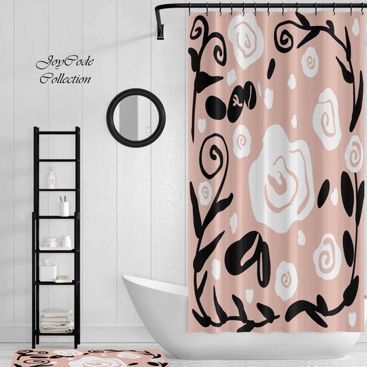 JoySwallow White Roses Shower Curtain, Leaves Waterproof Curtains, Floral Machine Washable Shower Curtains, flower Heavy Weighted Bath Curtains with hooks