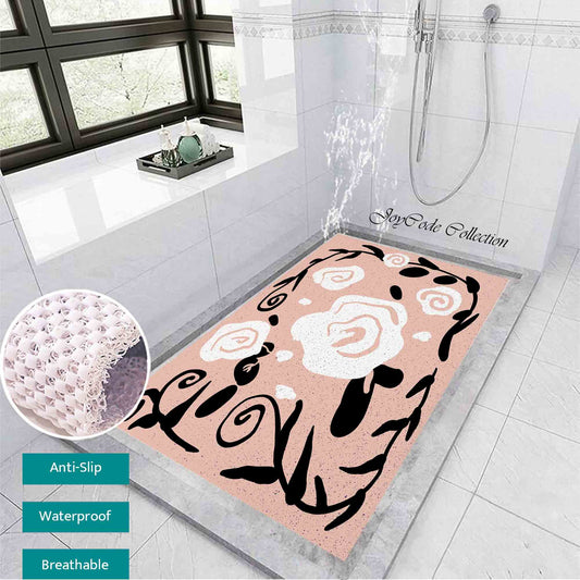 JoySwallow Personalized Bathtub Mat, Pink White Rose Bathtub Mat, PVC Coil Shower Mat, Anti Skid PVC Coil Bathmat, Flower Permeable Bathmat, Irregular Shaped Drainable Rug