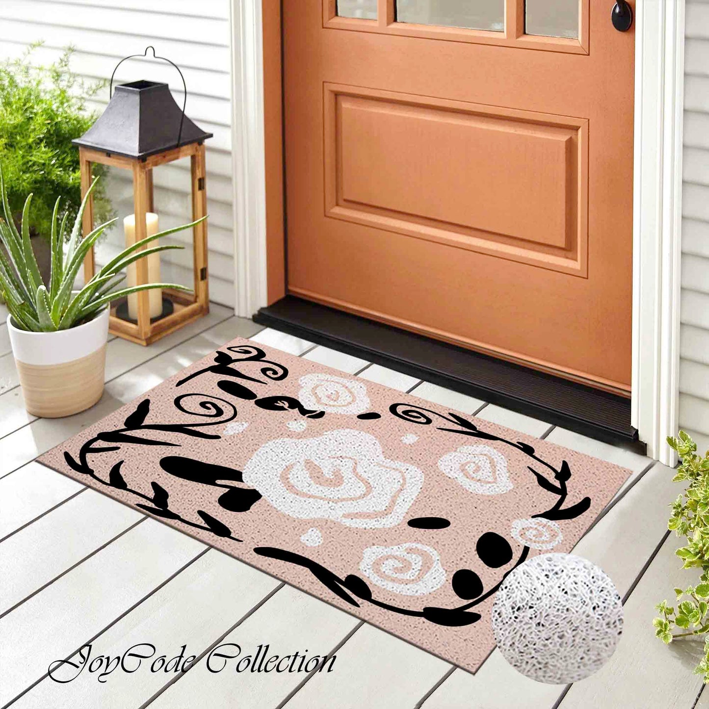 JoySwallow White Roses PVC Coil Entrance Door Mat, Flowers Anti-Skid Outdoor Mat, Floral Entryway Rug for Porch Courtyard