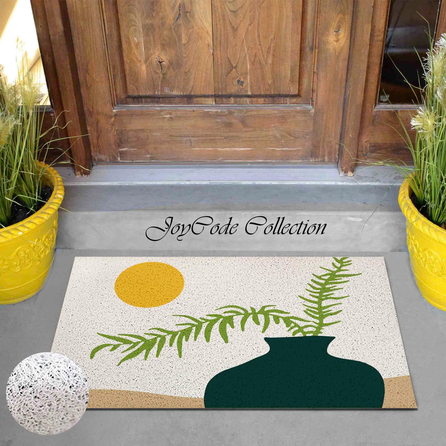 JoySwallow Blue Vase and Sunset Coil Entrance Door Mat, Flowers Anti-Skid Outdoor Mat, Floral Art Entryway Rug for Porch Courtyard