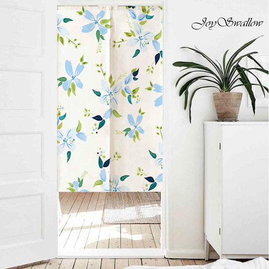 JoySwallow Personalized Doorway Curtain, Blue Flowers Door Curtain, Floral Door Tapestries for Home, Flower Door Curtain for Kitchen, Curtain for Bedroom Decoration, Privacy Divider Curtain with Rod