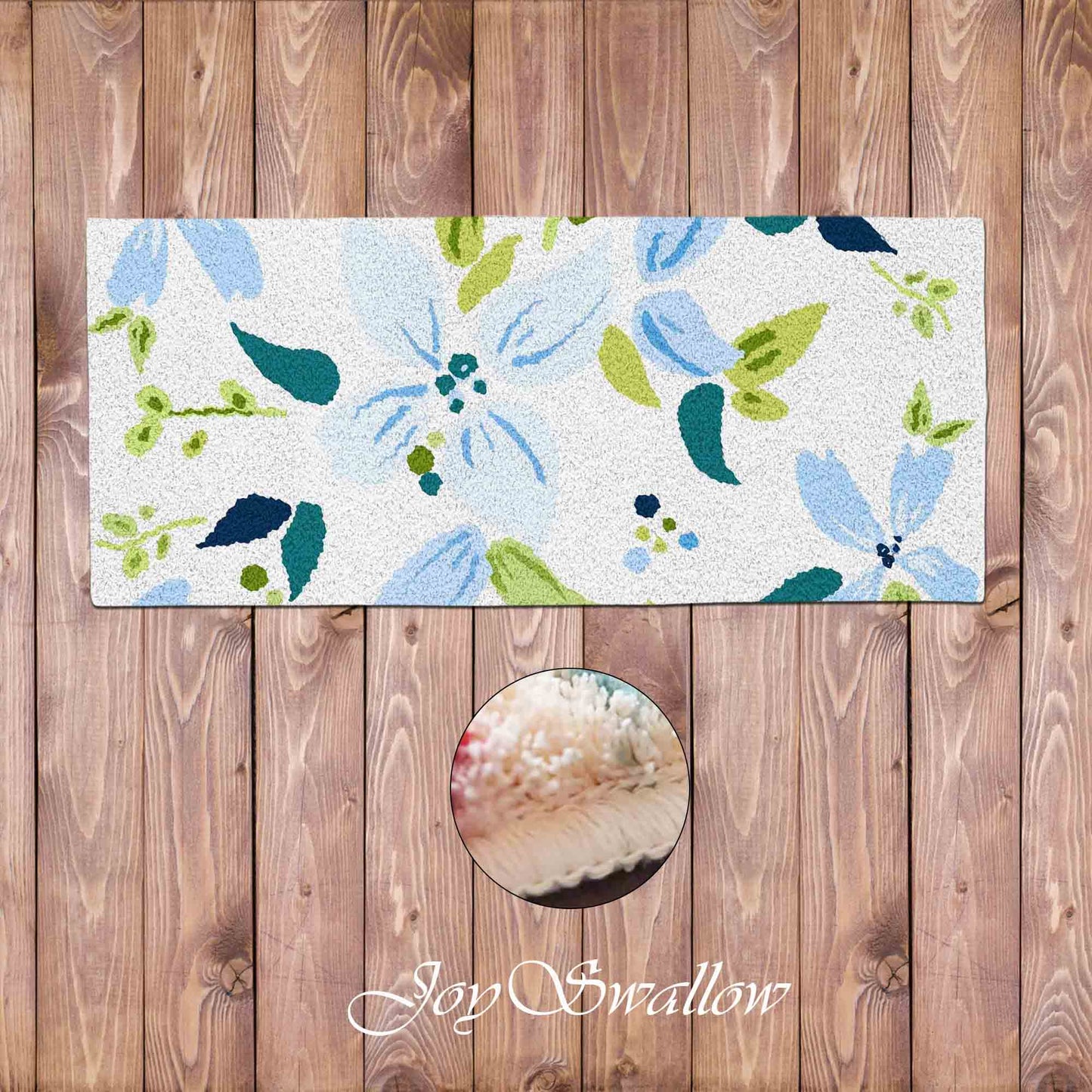 JoySwallow Blue Flower Tufted Bathmat, Floral Bathroom Rug, Flower Area Rug, Floral Bedroom Rugs