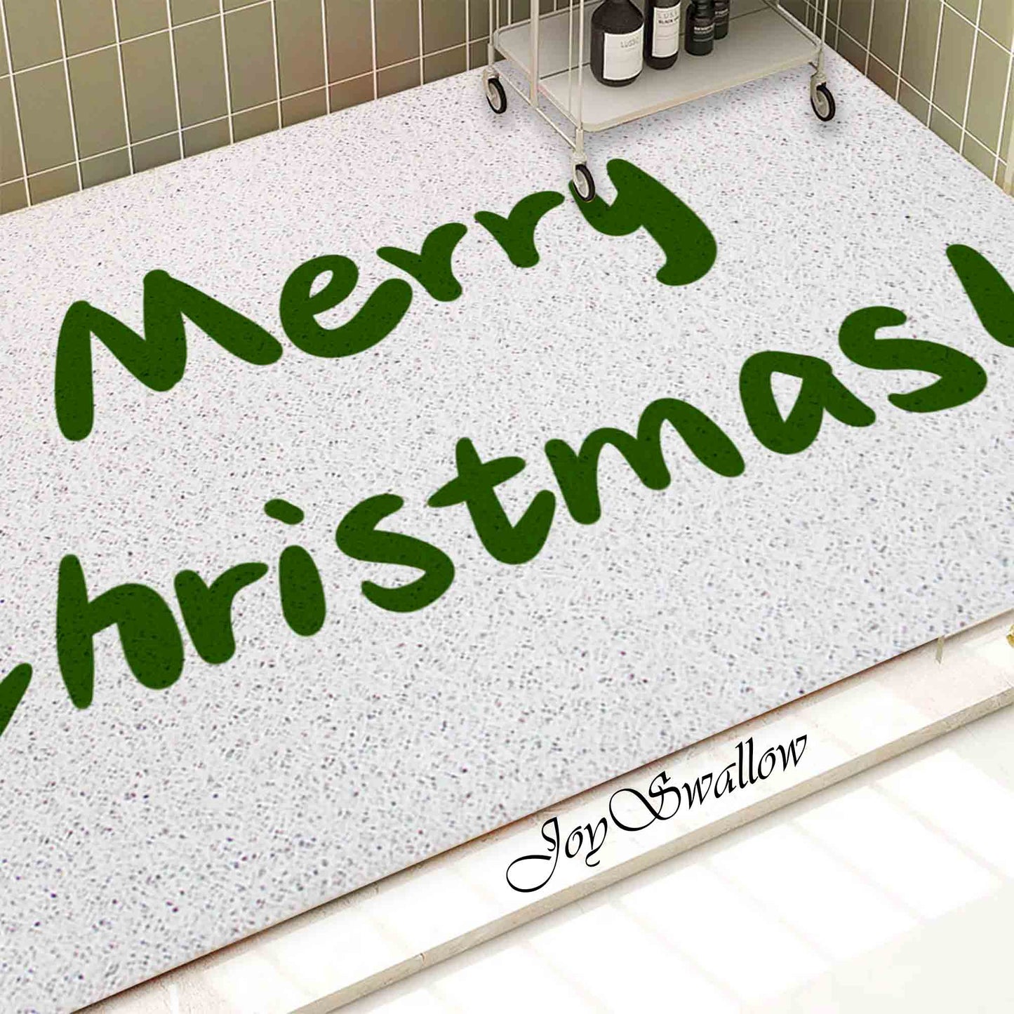 JoySwallow Personalized Bathtub Mat, Merry Christmas Bathtub Mat,  Art PVC Coil Shower Mat, Holiday Anti Skid PVC Coil Bathmat, Permeable Bathmat, Drainable Rug