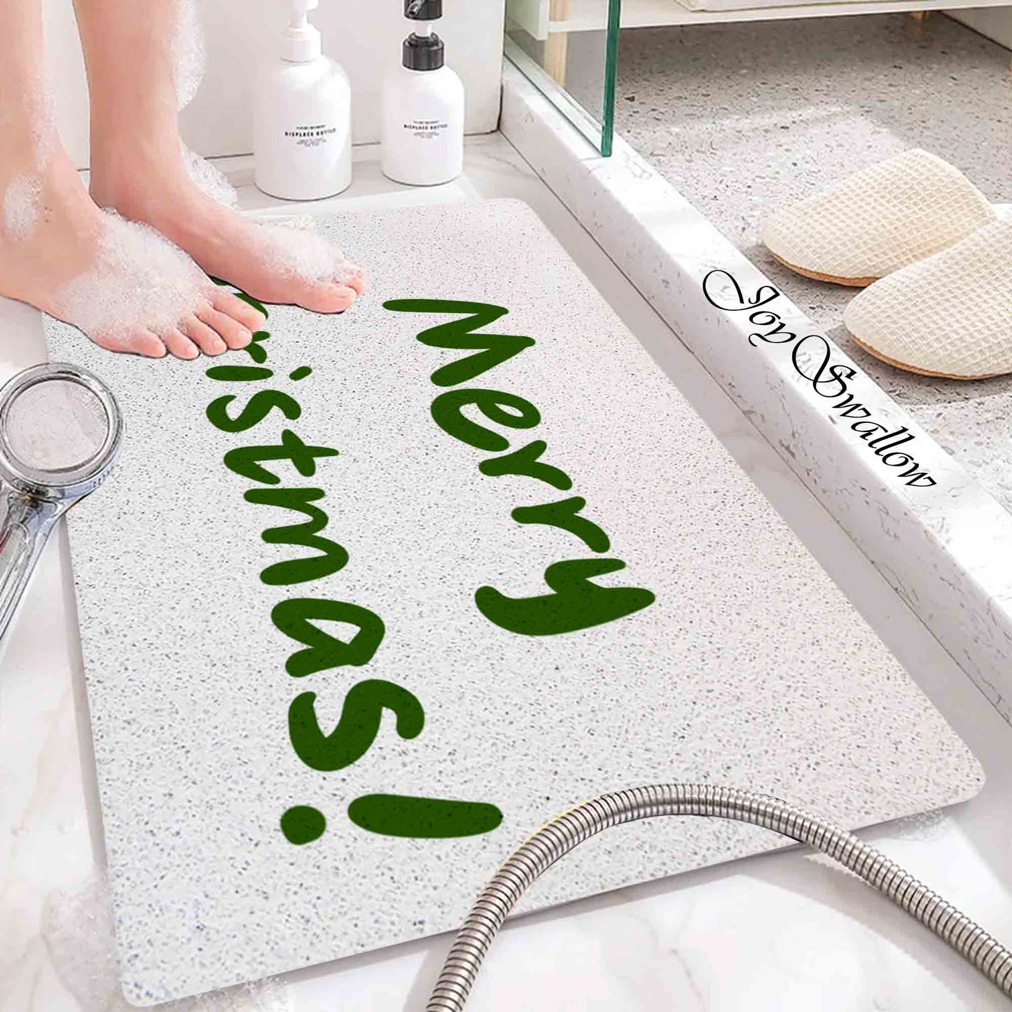 JoySwallow Personalized Bathtub Mat, Merry Christmas Bathtub Mat,  Art PVC Coil Shower Mat, Holiday Anti Skid PVC Coil Bathmat, Permeable Bathmat, Drainable Rug