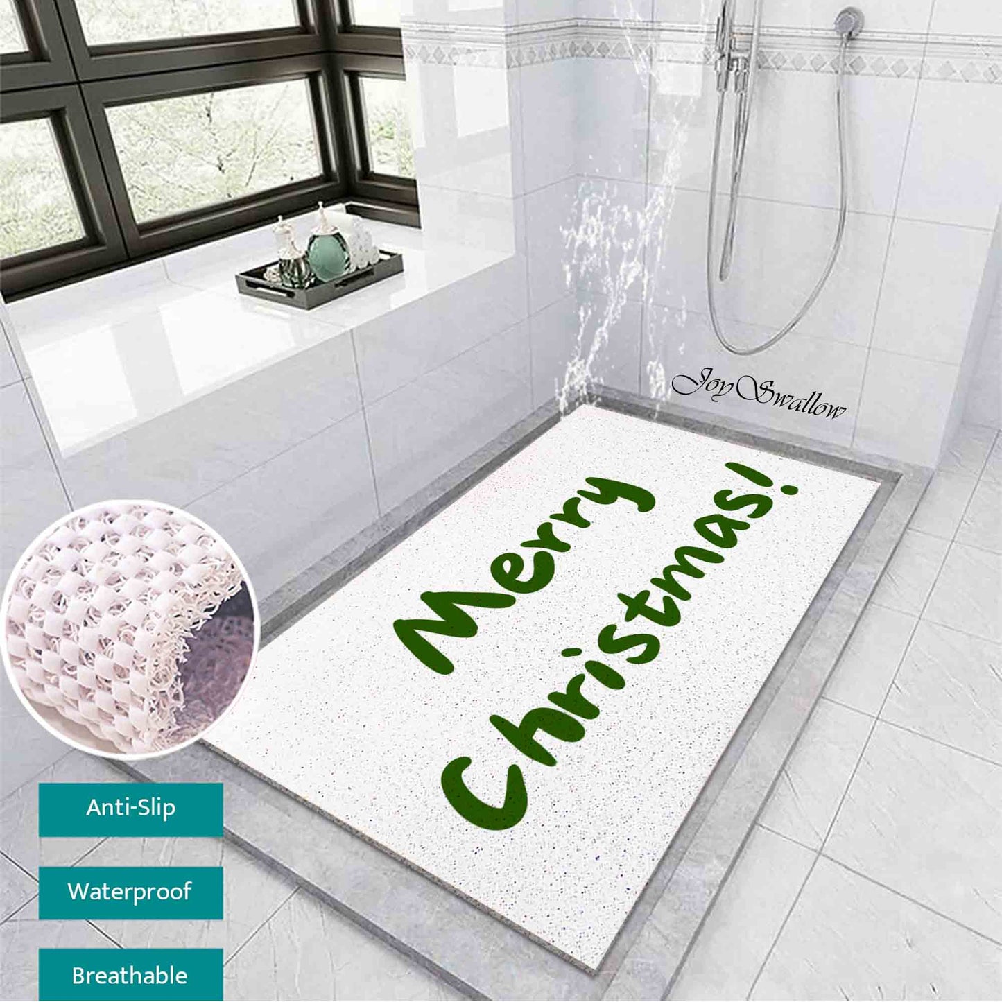 JoySwallow Personalized Bathtub Mat, Merry Christmas Bathtub Mat,  Art PVC Coil Shower Mat, Holiday Anti Skid PVC Coil Bathmat, Permeable Bathmat, Drainable Rug