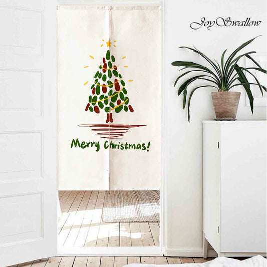 JoySwallow Christmas Tree Doorway Curtain, Holiday Door Tapestries for Home, Christmas Door Curtain for Kitchen, Christmas Tree Curtain for Bedroom Decoration, Privacy Divider Curtain with Rod