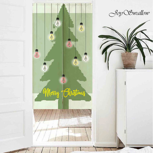 JoySwallow Christmas Tree Light Doorway Curtain, Holiday Door Tapestries for Home, Christmas Door Curtain for Kitchen, Christmas Tree Curtain for Bedroom Decoration, Privacy Divider Curtain with Rod