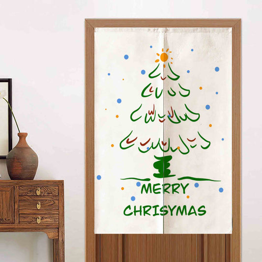 JoySwallow Merry Christmas Tree Doorway Curtain, Holiday Door Tapestries for Home, Christmas Door Curtain for Kitchen, Christmas Tree Curtain for Bedroom Decoration, Privacy Divider Curtain with Rod