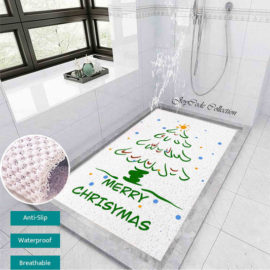 JoySwallow Personalized Bathtub Mat, Christmas Tree Bathtub Mat, PVC Coil Shower Mat, Holiday Tub Rug, Anti Skid PVC Coil Bathmat, Floral Permeable Bathmat, Irregular Shaped Drainable Rug