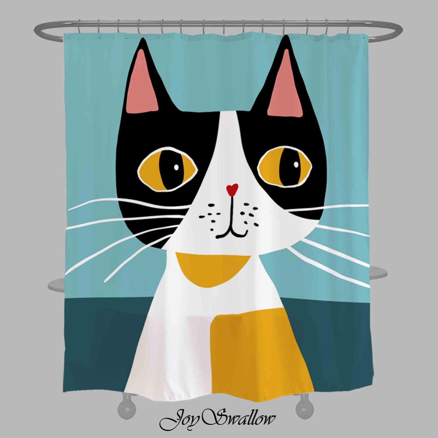 JoySwallow Color Block Cat Shower Curtain, Animal Waterproof Curtains, Kitty Machine Washable Shower Curtains, Heavy Weighted Bath Curtains with hooks