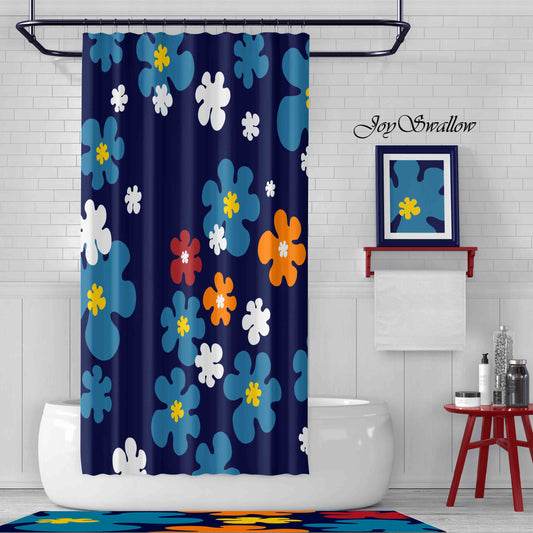 JoySwallow Colorful Flowers in the Dark Shower Curtain, Floral Waterproof Curtains, Machine Washable Shower Curtains, Heavy Weighted Bath Curtains with hooks