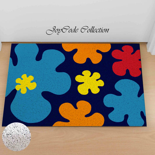 JoySwallow Personalized Doormat, Colorful Flowers in the Dark PVC Coil Entrance Door Mat, Floral Anti-Skid Outdoor Mat, Flower Entryway Rug for Porch Courtyard