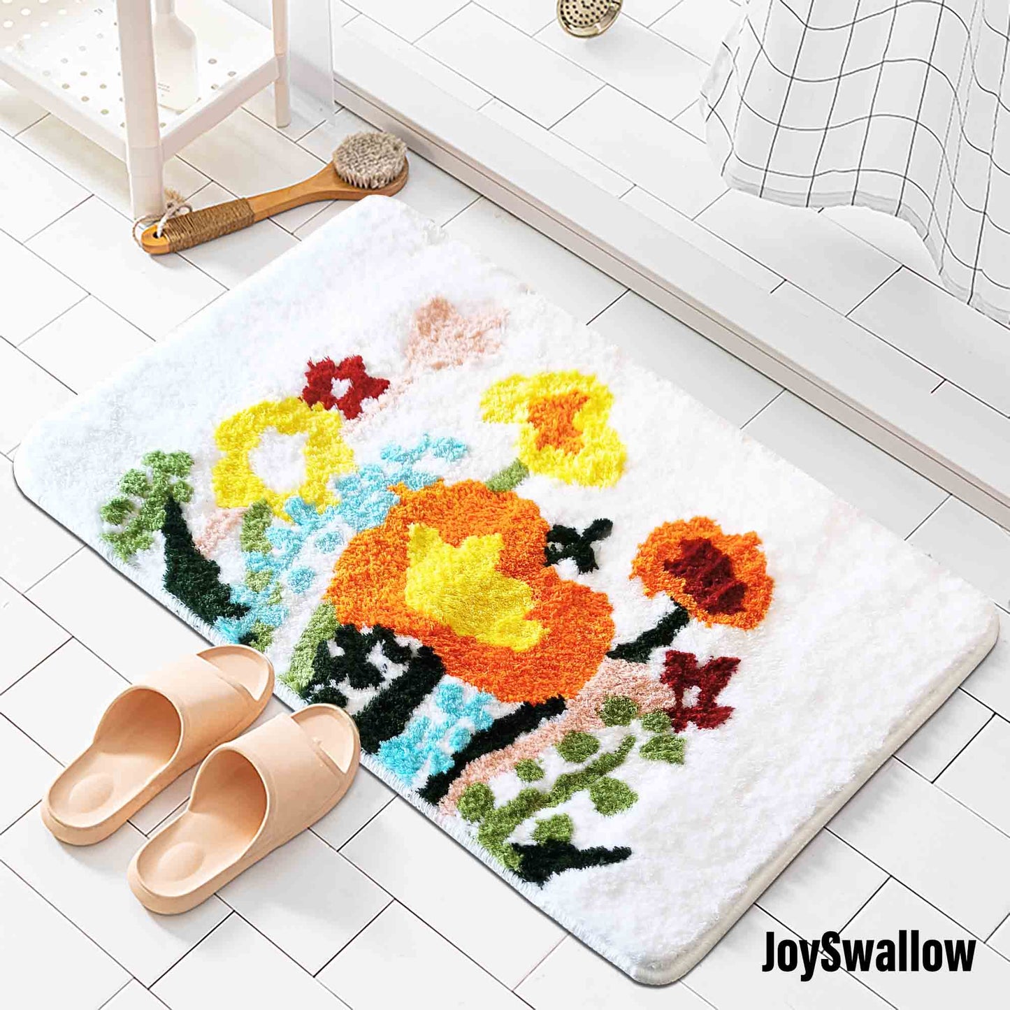 JoySwallow Colorful Flowers Bathmat Tufted Bathmat Rug Area Rug Bedroom Rugs