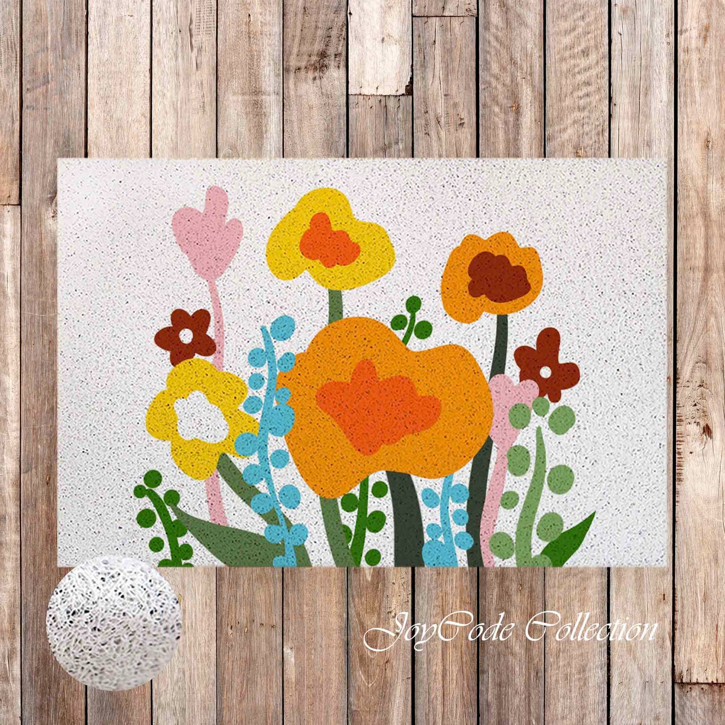 JoySwallow Colorful Flower PVC Coil Entrance Door Mat, Flowers Anti-Skid Outdoor Mat, Floral Entryway Rug for Porch Courtyard