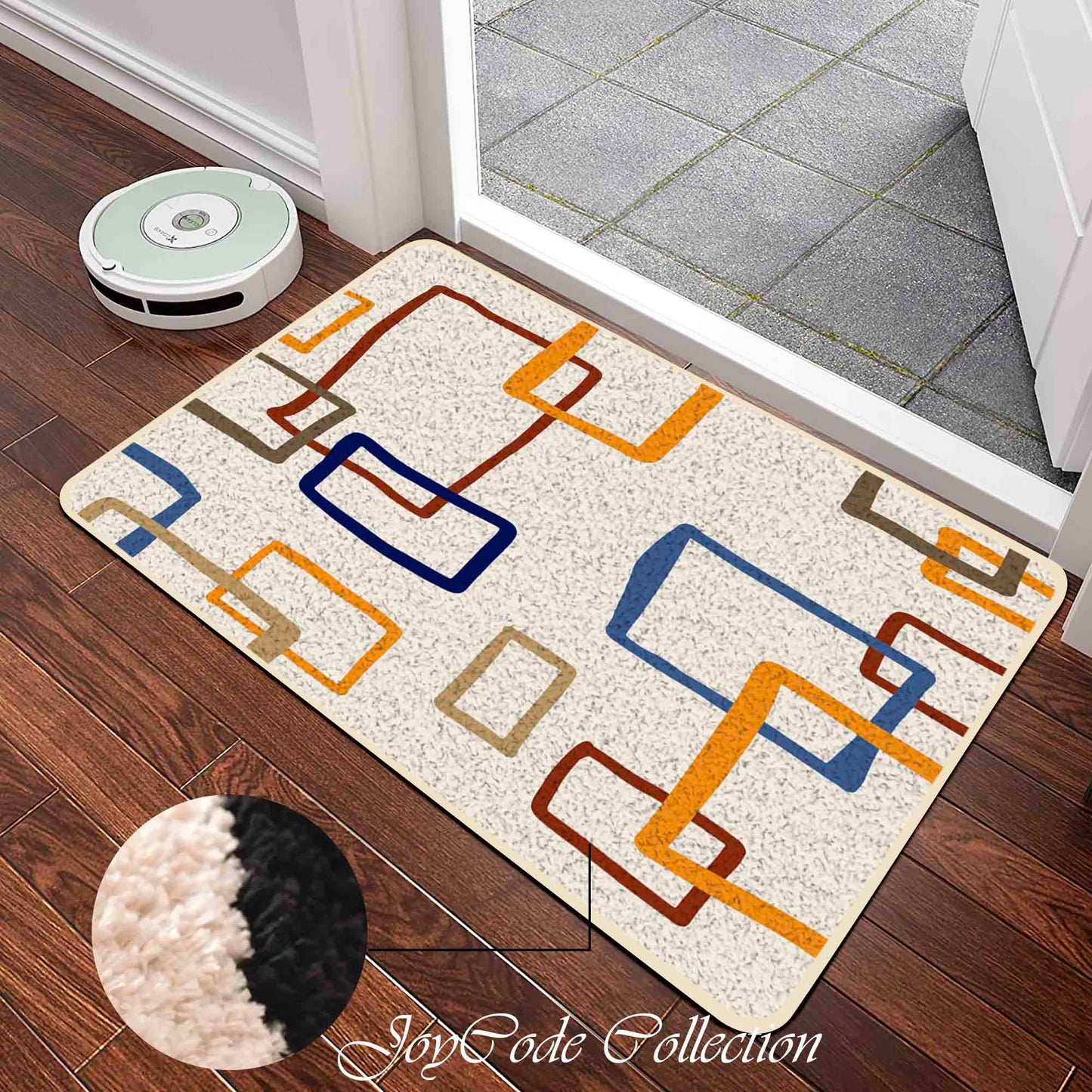 JoySwallow Color Square Line Art Bathmat, Geometrical Tufted Bathmat Rug Area Rug Bedroom Rugs