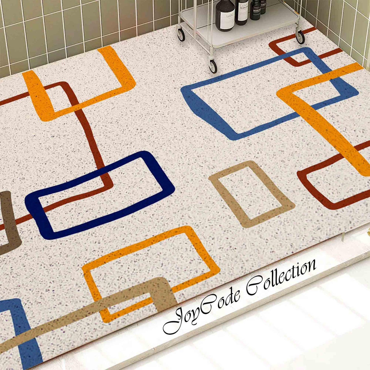 JoySwallow Personalized Bathtub Mat, Color Square Line Art Bathtub Mat, PVC Coil Shower Mat, Anti-Skid PVC Coil Bathmat, Geometrical Permeable Bathmat, Line Drainable Rug