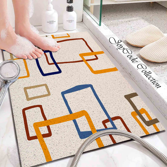 JoySwallow Personalized Bathtub Mat, Color Square Line Art Bathtub Mat, PVC Coil Shower Mat, Anti-Skid PVC Coil Bathmat, Geometrical Permeable Bathmat, Line Drainable Rug