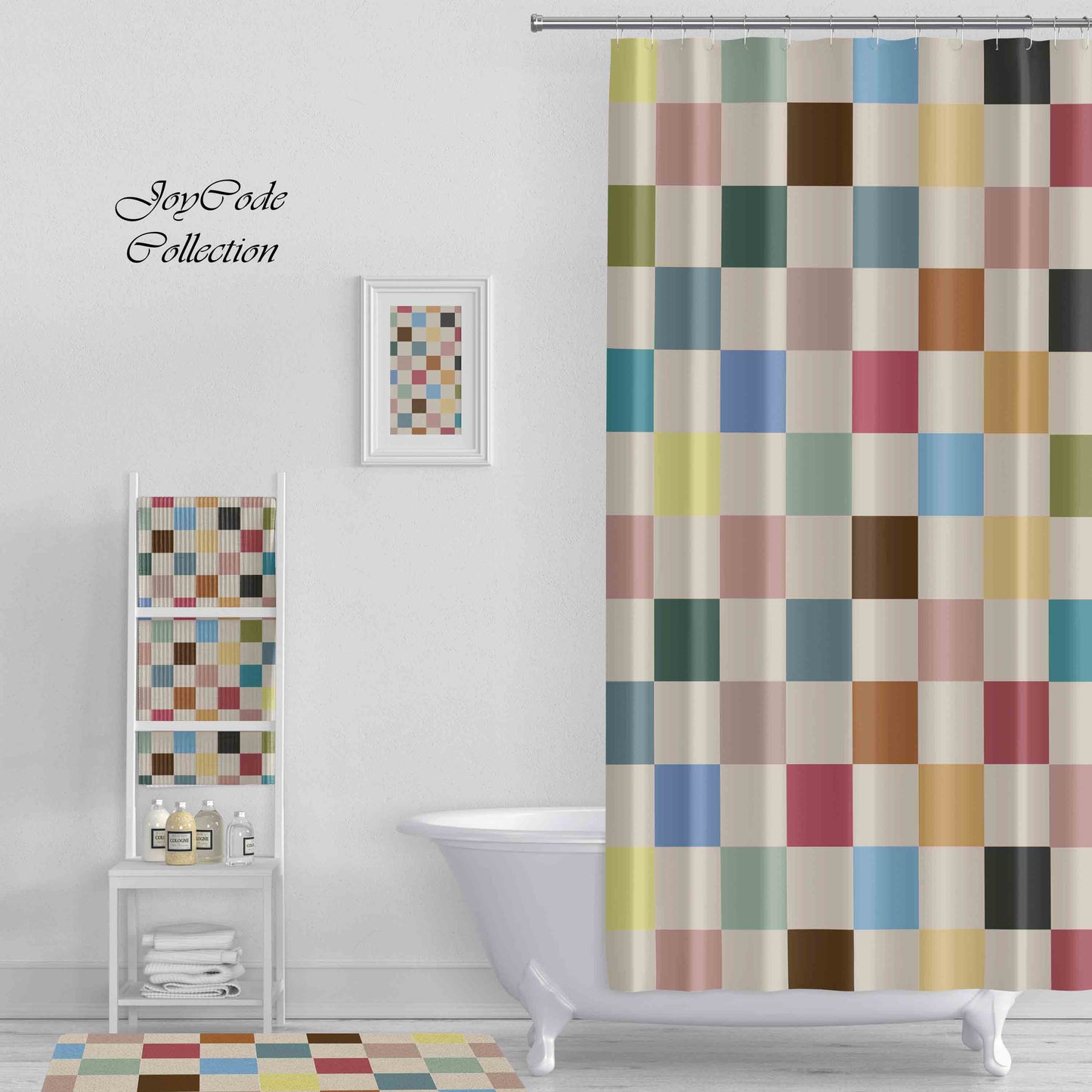 JoySwallow Personalized Shower Curtain, Color Mosaic checkerboard Shower Curtain, Geometrical Waterproof Curtains, Colorful Machine Washable Shower Curtains, Lattice Shower Curtain, Heavy Weighted Bath Curtains with hooks