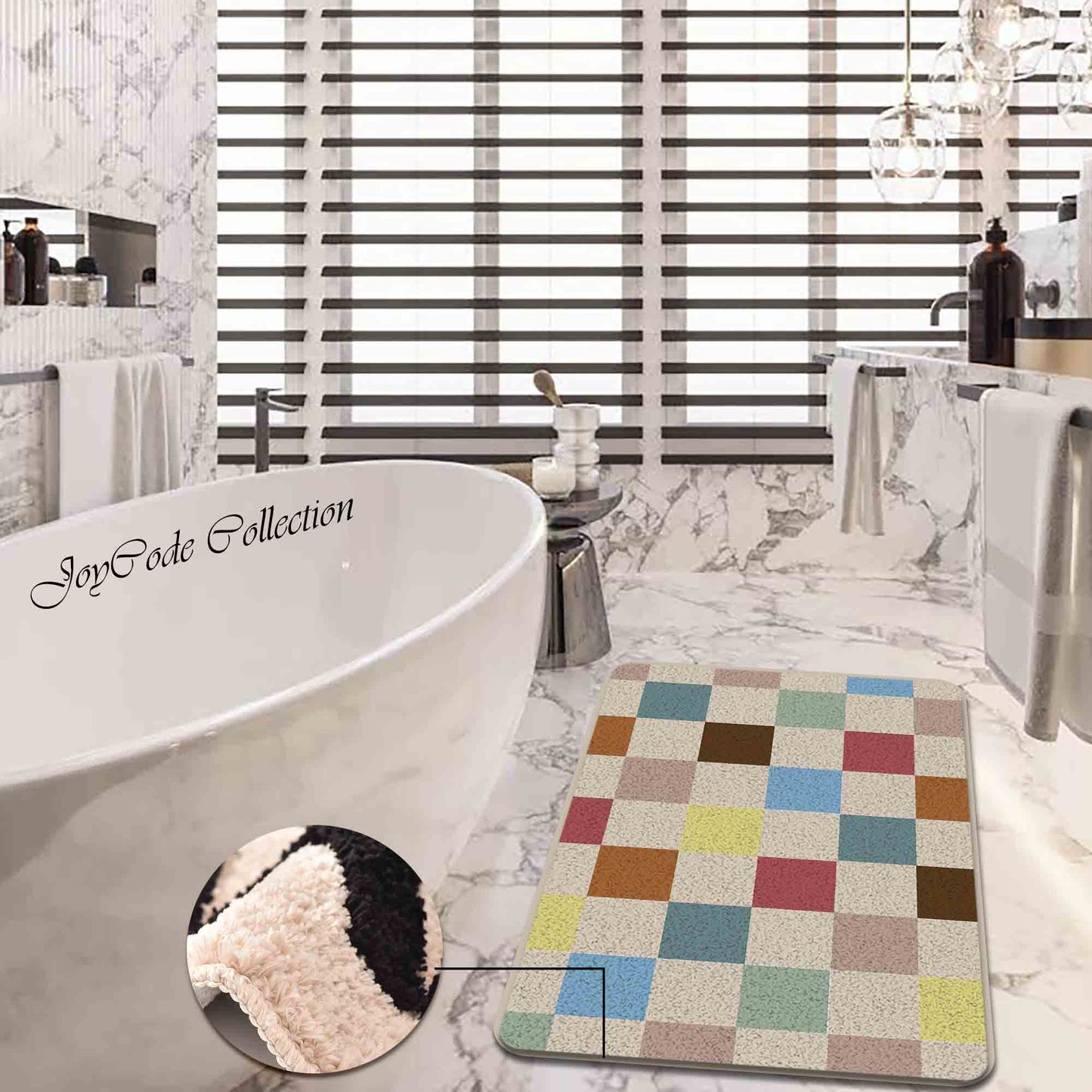 JoySwallow Color Mosaic Checkerboard Tufted Bathmat, Geometrical Bathroom Rug, Lattice Area Rug, Checkerboard Bedroom Rugs