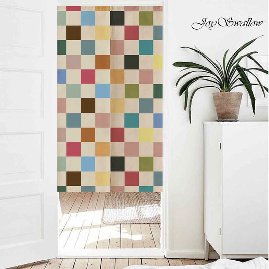 JoySwallow Personalized Doorway Curtain, Color Mosaic Checkerboard Door Curtain, Geometrical Door Tapestries for Home, Blocks Door Curtain for Kitchen, Curtain for Bedroom Decoration, Privacy Divider Curtain with Rod