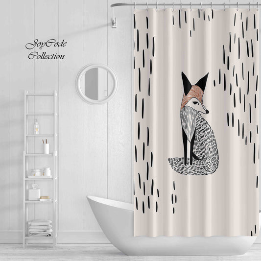 JoySwallow Cute Black Fox Shower Curtain, Animal Waterproof Curtains, Machine Washable Shower Curtains, Heavy Weighted Bath Curtains with hooks