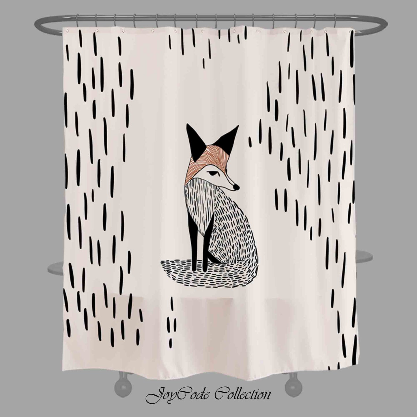 JoySwallow Cute Black Fox Shower Curtain, Animal Waterproof Curtains, Machine Washable Shower Curtains, Heavy Weighted Bath Curtains with hooks