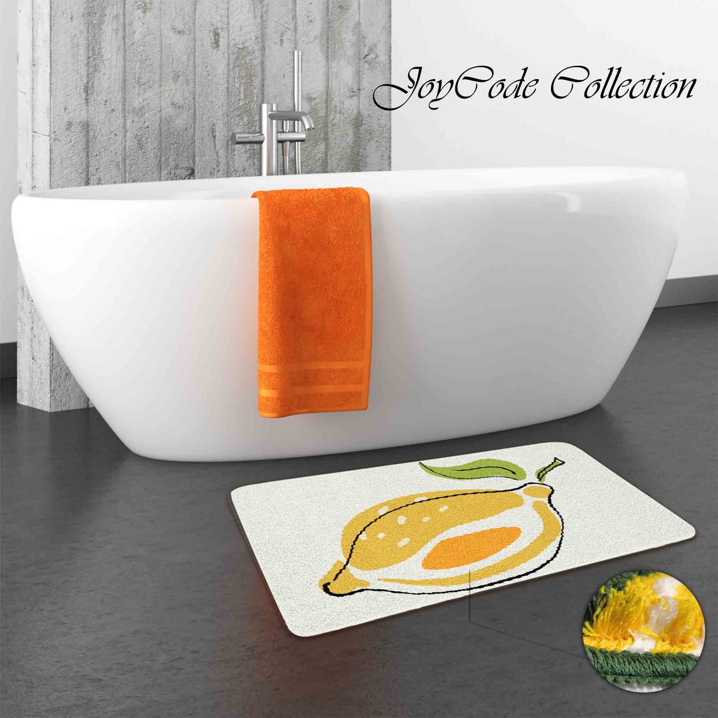 JoySwallow Cute Lemon Tufted Bathmat, Floral Bathroom Rug, Flower Area Rug, Floral Bedroom Rugs