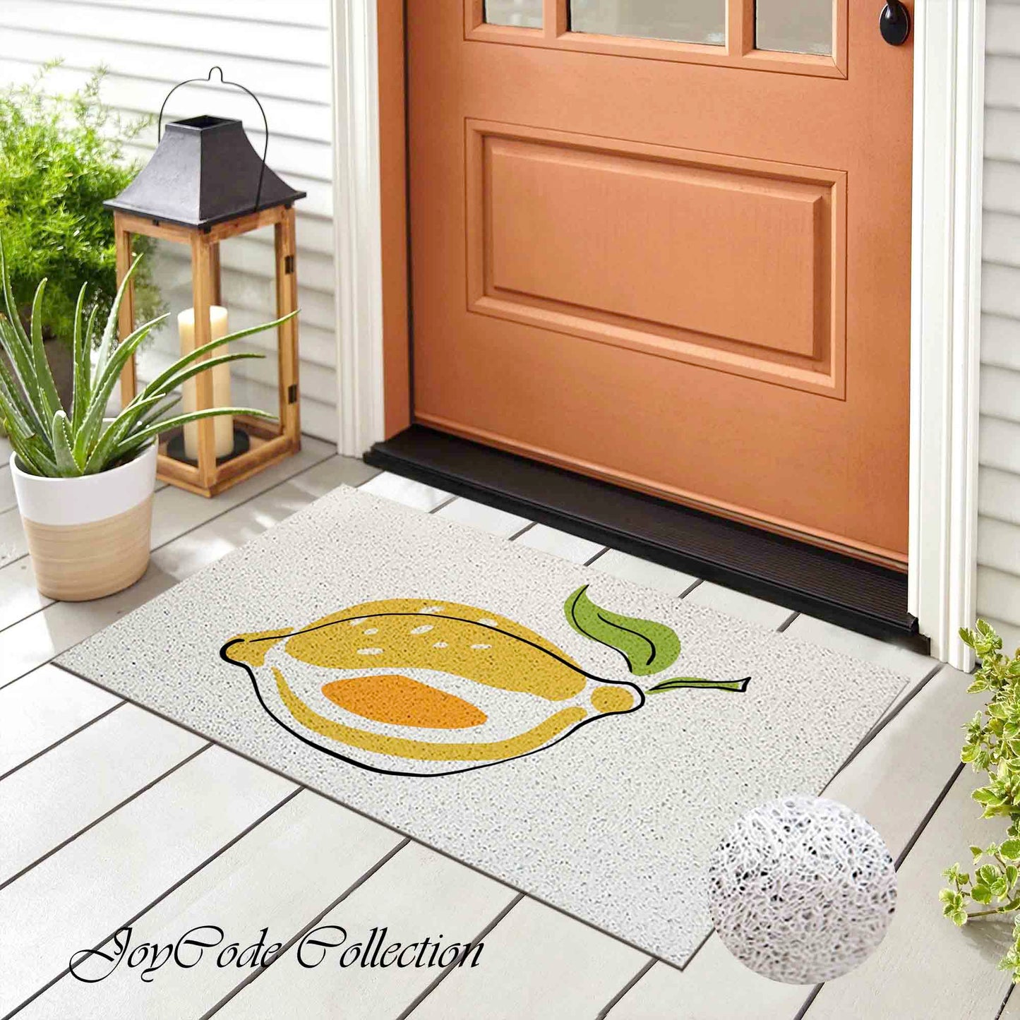 JoySwallow Cute Lemon PVC Coil Entrance Door Mat, Fruit Anti-Skid Outdoor Mat, Floral Art Entryway Rug for Porch Courtyard