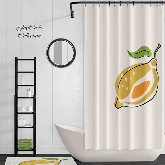 JoySwallow Cute Lemon Shower Curtain, Leaves Waterproof Curtains, Floral Machine Washable Shower Curtains, Fruit Heavy Weighted Bath Curtains with hooks