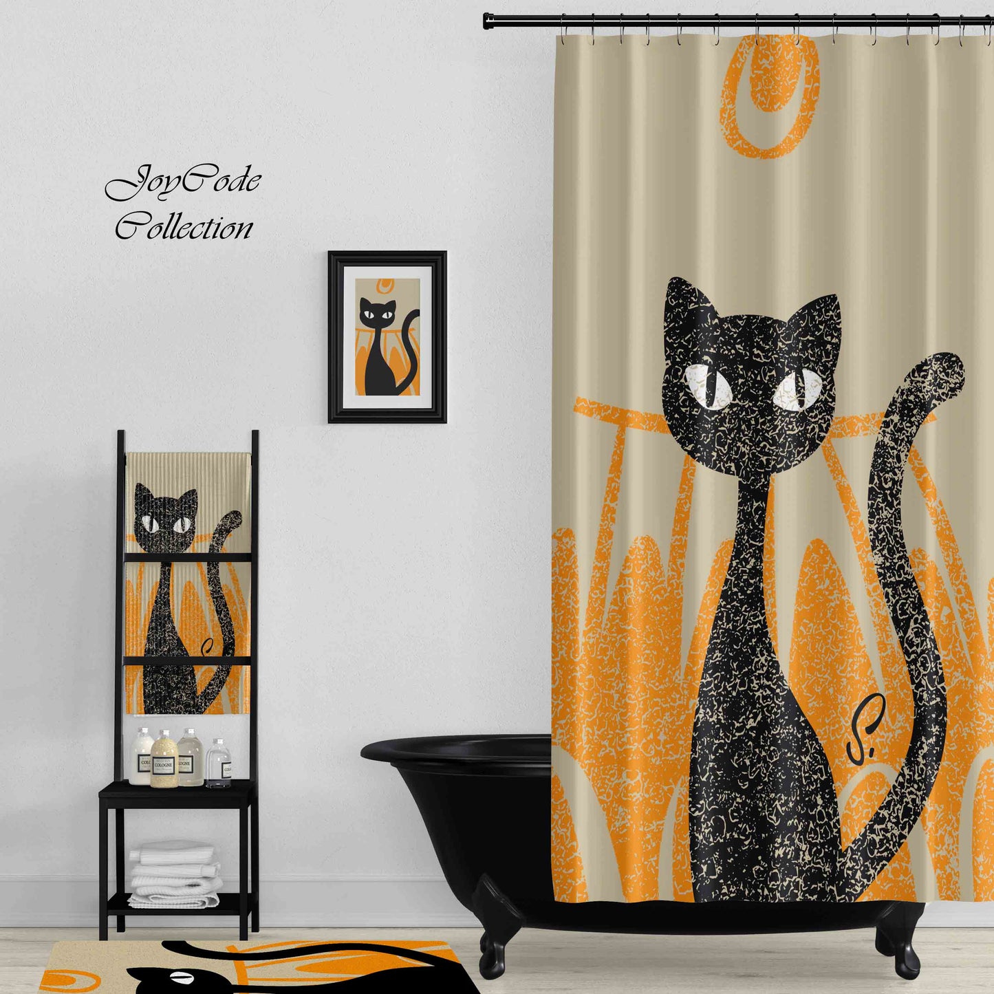 JoySwallow Personalized Shower Curtain, Egyptian Style Cat Curtain, Black Cat Waterproof Curtains, Animal Machine Washable Shower Curtains, Heavy Weighted Bath Curtains with hooks