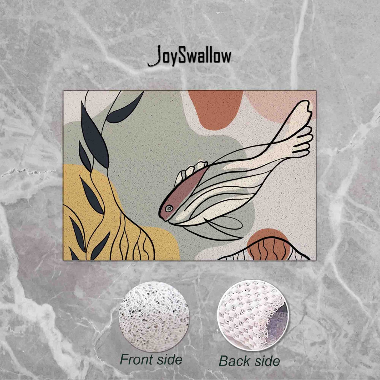 JoySwallow Personalized Bathtub Mat, Fish and Water Plants Bathtub Mat, Animal Art PVC Coil Shower Mat, Anti Skid PVC Coil Bathmat, Fish Permeable Bathmat, Leaves Drainable Rug