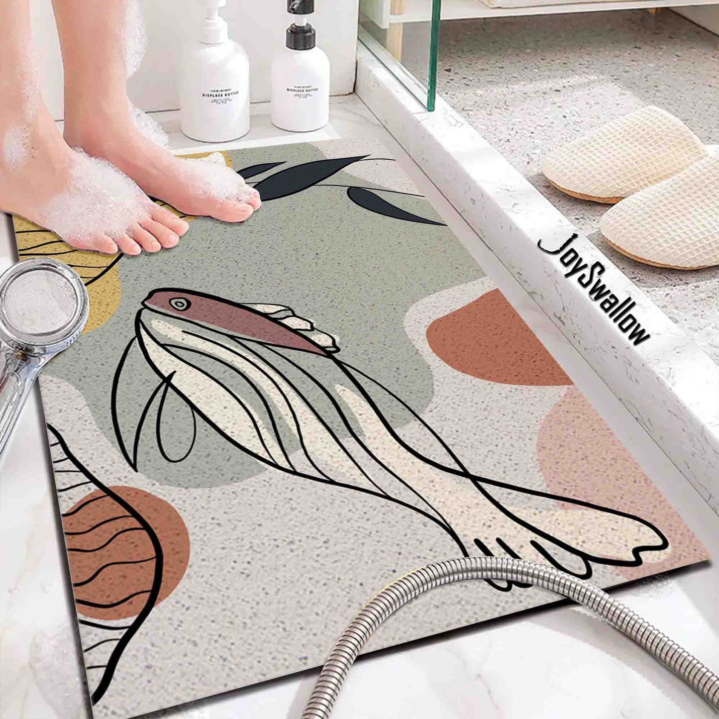 JoySwallow Personalized Bathtub Mat, Fish and Water Plants Bathtub Mat, Animal Art PVC Coil Shower Mat, Anti Skid PVC Coil Bathmat, Fish Permeable Bathmat, Leaves Drainable Rug