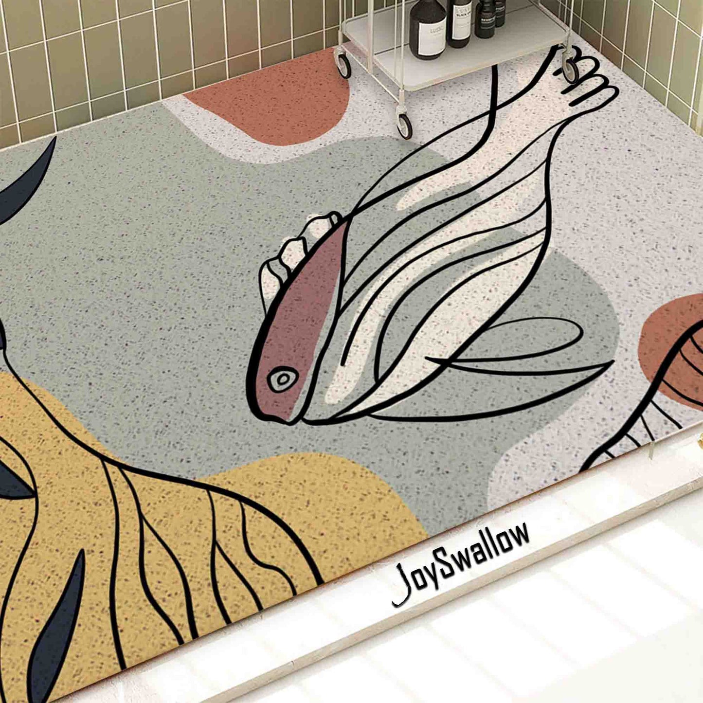 JoySwallow Personalized Bathtub Mat, Fish and Water Plants Bathtub Mat, Animal Art PVC Coil Shower Mat, Anti Skid PVC Coil Bathmat, Fish Permeable Bathmat, Leaves Drainable Rug