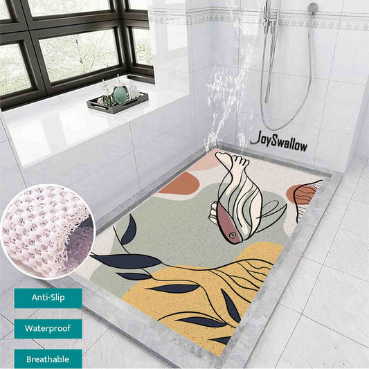 JoySwallow Personalized Bathtub Mat, Fish and Water Plants Bathtub Mat, Animal Art PVC Coil Shower Mat, Anti Skid PVC Coil Bathmat, Fish Permeable Bathmat, Leaves Drainable Rug